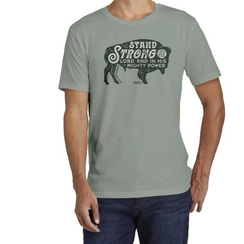 Light Source Mens TShirt Stand Strong New with Tags Small Green Bison Ephesians